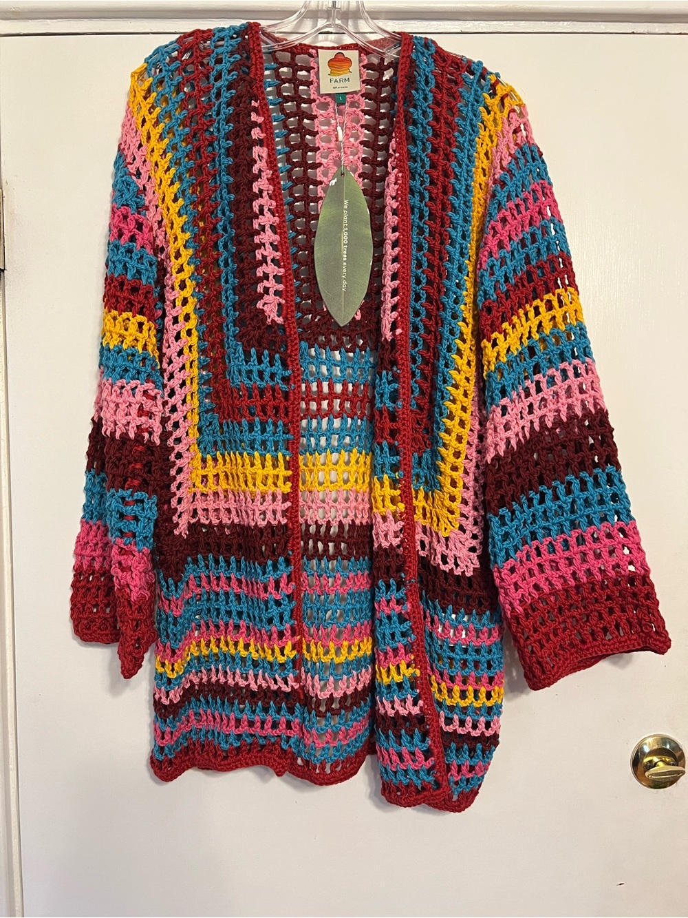 Farm Rio hand crochet open cardigan szL NWT